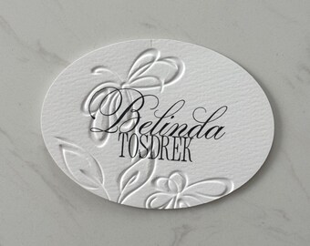 Oval Debossed Place Cards | Personalised Guest Names | Name Card