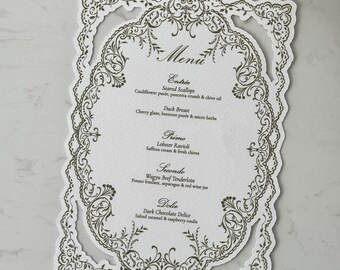 Vintage Lace Design | Personalised Menu | Hammer Paper 400gsm