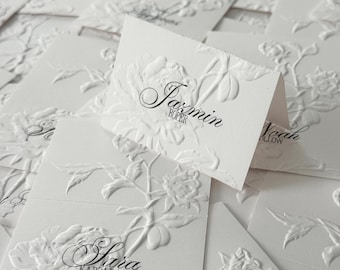 Embossed Wedding Place Cards | Vintage Floral Design, Personalised Guest Names | Name Card