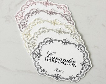 Die Cut Escort Cards | Vintage Floral Design, Personalised Guest Names/Table Numbers