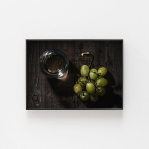 Green Grapes and Wine Print, Photography Print, Grape Art, Photograph, Kitchen Art, Kitchen Wall Art, Macro Photography, Vineyard Art