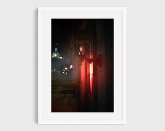 Red Lantern Print, Savannah Print,  Photograph, City Street Print, Night Photography, Wall Art, Home Decor