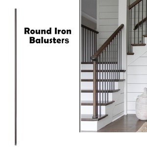 Black Metal balusters 9/16" Round Bar Iron 9068 Stair and Rail Balusters Satin Black Round Series Spindle