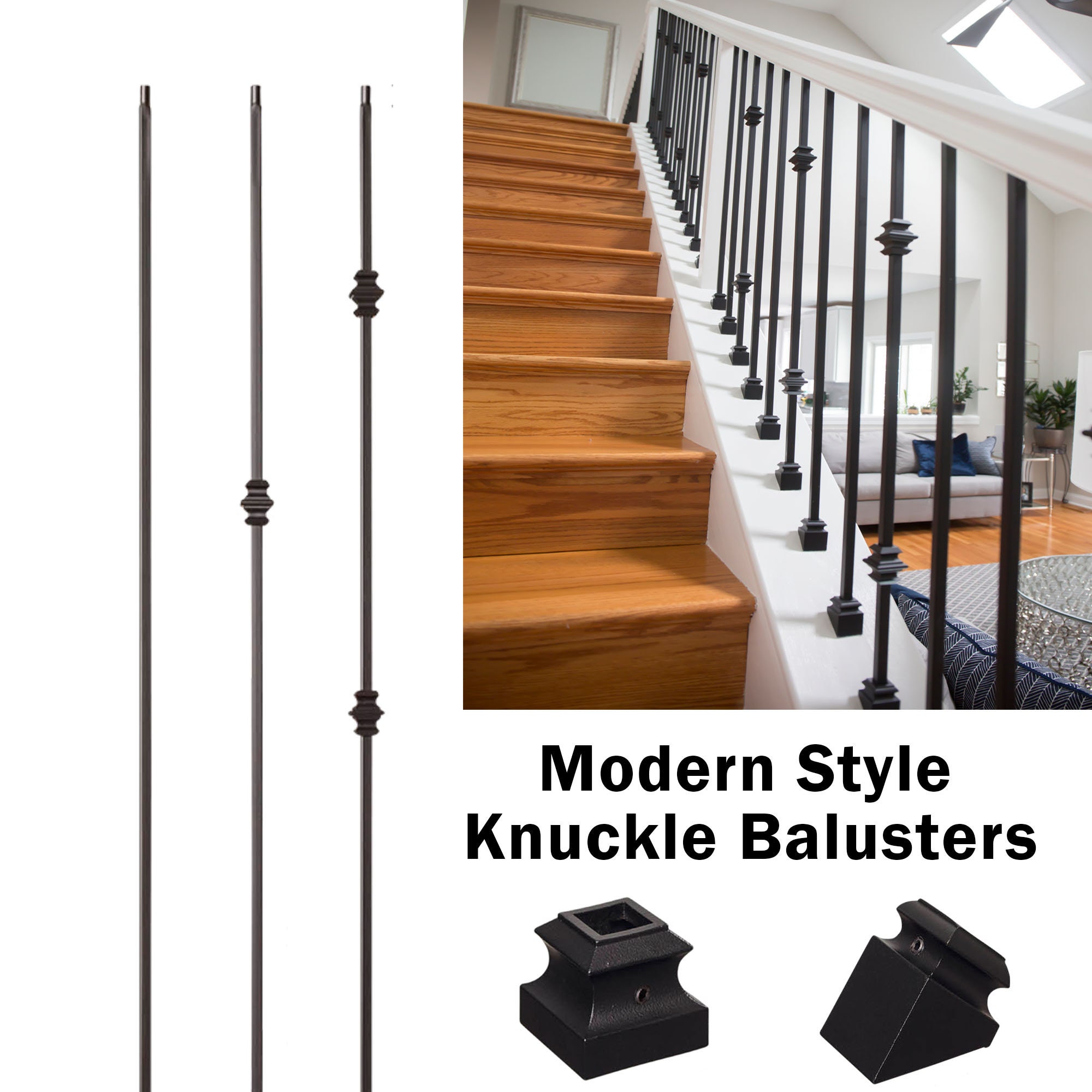 Brushed Nickel Baluster - Hollow Iron - Double Knuckle - 5/8 x 44 (C