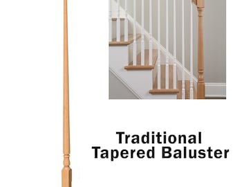 Plain Tapered Stair Baluster 1.25" Colonial Red Oak/Poplar/Pre-Finished 5015 White Stair Railing Spindle For Hardwood Stair Handrail