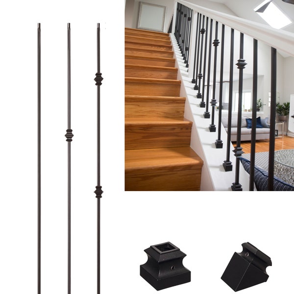 Black Metal Iron Stair Balusters - Metal 1/2" Spindles - Satin Black Hollow Core- Wrought Iron Handrail Balusters- Stair Railing Baluster