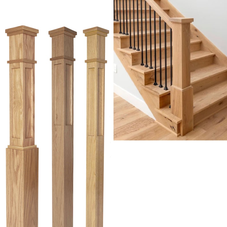 Box Newel Post Red Oak/Poplar Modern Farmhouse style Stair and Railing Post 6.25 Mission Paneled Post 3.5 or 4.75 Free shipping image 1