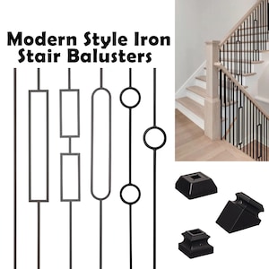 Contemporary Iron (10 Pack) Balusters Satin Black Rectangles Metal Spindles- Stair Railing Balusters for Modern Style Stair Handrail