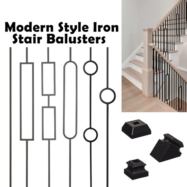 Contemporary Iron (10 Pack) Balusters Satin Black Rectangles Metal Spindles- Stair Railing Balusters for Modern Style Stair Handrail