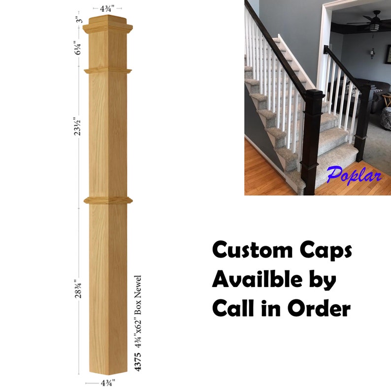 Box Newel Post Oak/Poplar American Made Stair Railing Newel Post for Traditional Style Hardwood Stair Handrail Plain 4.75"