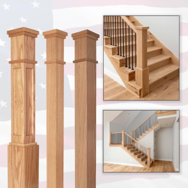 Timber Star Post Modern Farmhouse Newel Post: Red Oak & Poplar Stair Railing - Etsy