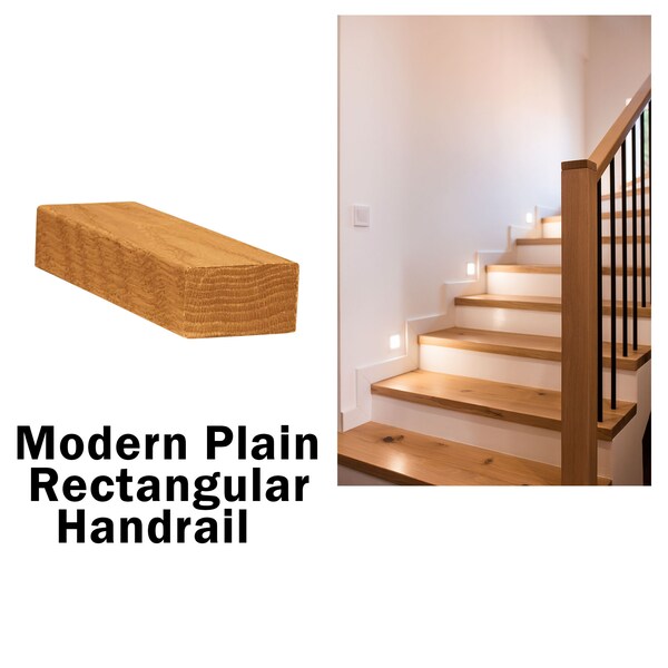 Plain Rectangular Handrail Modern Contemporary Style Red Oak/Poplar/White Oak Hardwood Stair Handrail- American Made Stair Railing