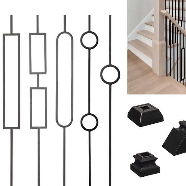 Contemporary Iron (10 Pack) Balusters Satin Black Rectangles Metal Spindles- Stair Railing Balusters for Modern Style Stair Handrail