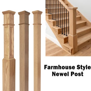 Box Newel Post 6.25"/3.5"/4.75" Red Oak/Poplar Modern Farmhouse Style Stair Railing Newel Post Rustic Forrest Style Stair Handrail