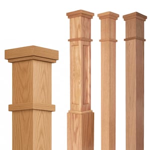 Wooden Newel Post | Modern Style Red Oak and Poplar Box Newel Post | Farmhouse Style Stair and Railing Newel Post