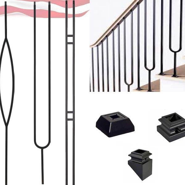 Black Metal Stair Balusters - Modern - 1/2" Spindles - Satin Black Hollow Core- Wrought Iron Handrail Balusters- Stair Railing Baluster