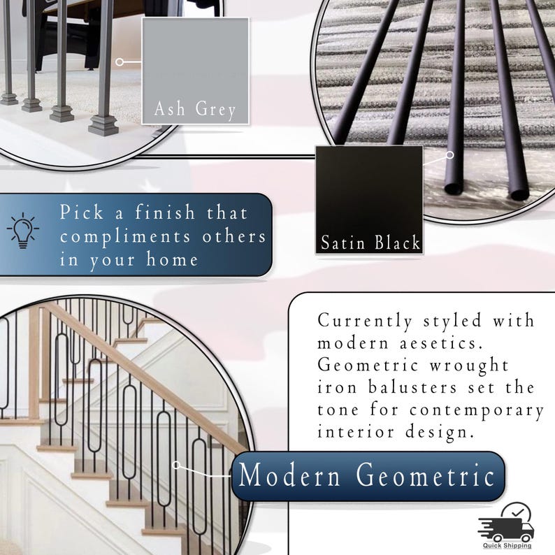 Black Iron Stair Balusters (10 Pack): Modern Stair Railing, 1/2