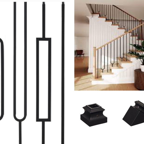 Square Iron Balusters Modern Contemporary Black Mega 3/4" Metal Stair Spindles Rectangles-Stair Railing  for Modern Style Stair handrail