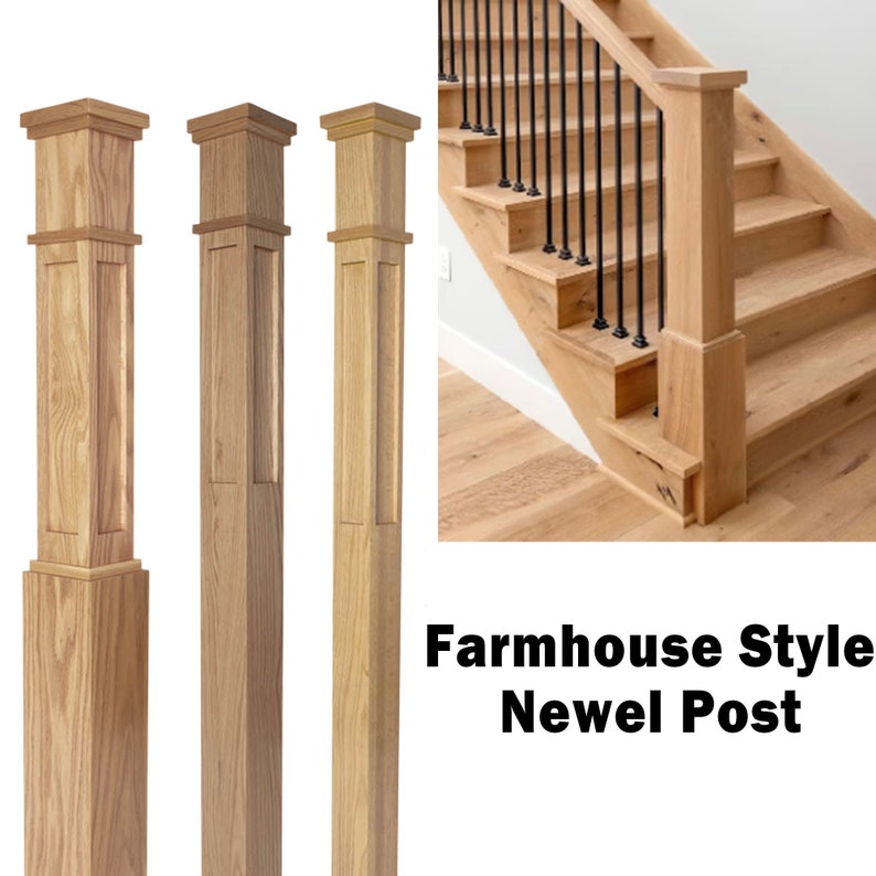 Box Newel Post Red Oak/Poplar Modern Farmhouse style Stair and Railing Post 6.25 Mission Paneled Post 3.5 or 4.75 Free shipping image 2