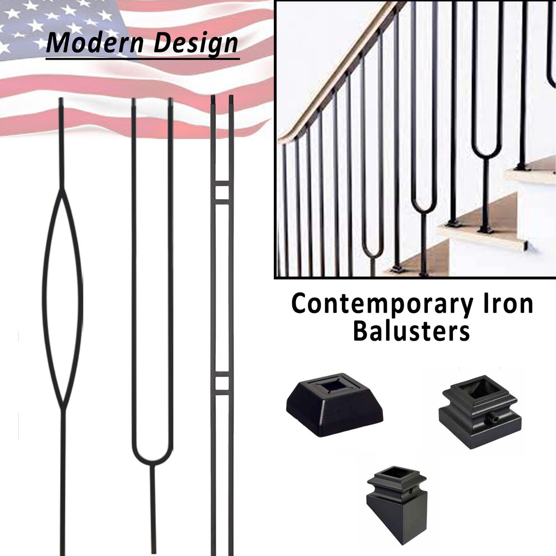 Black Metal Stair Balusters Modern 1/2 Spindles Satin Black Hollow Core