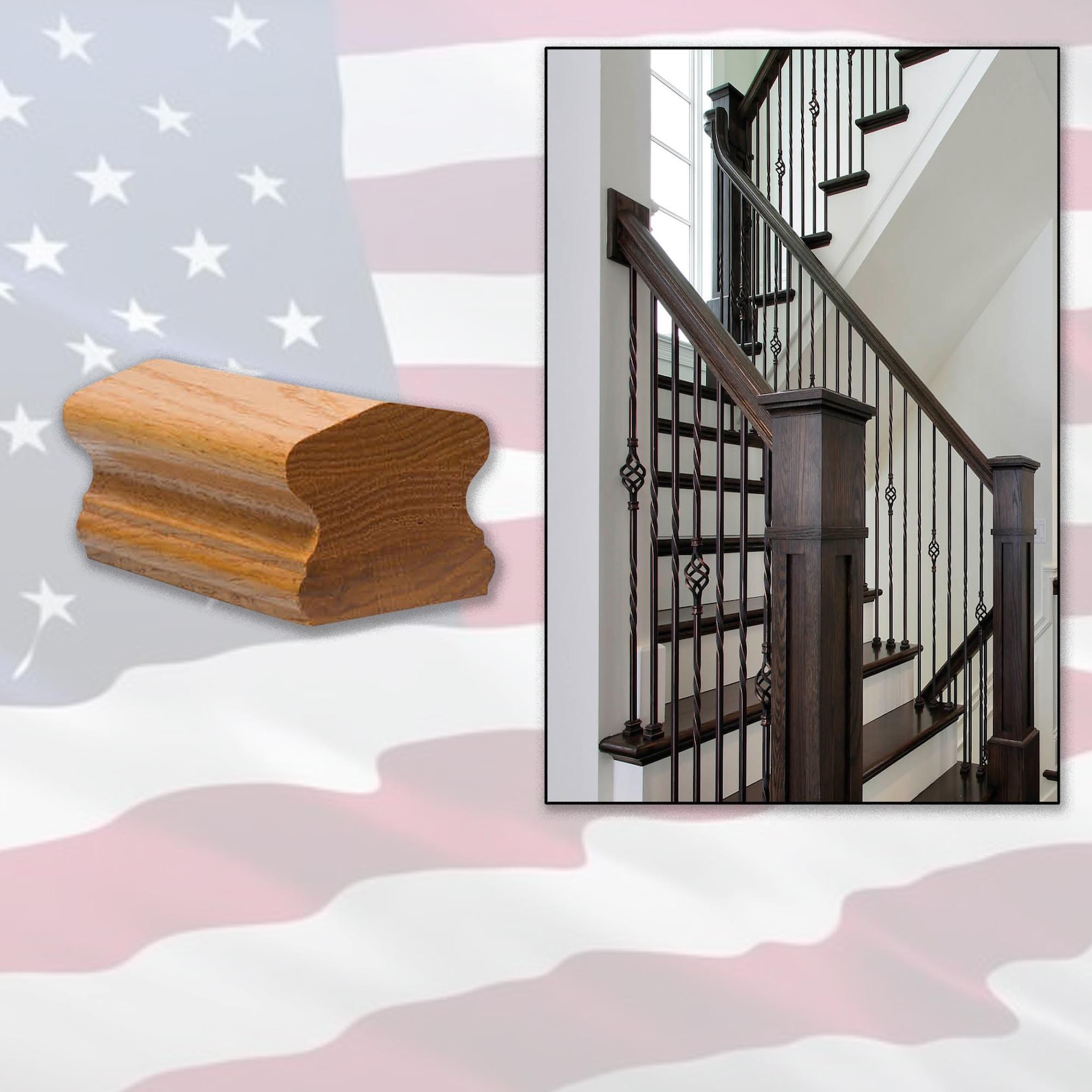 Oak Pointe Railing Wooden Railing Staircase Rails- 6910 Traditional Style Stair Rails for ...