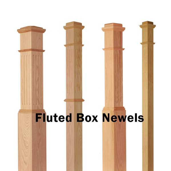 Newel Post Red Oak/Poplar Fluted Stair Railing Box Newel Post for Traditional Style hardwood Stair Handrails