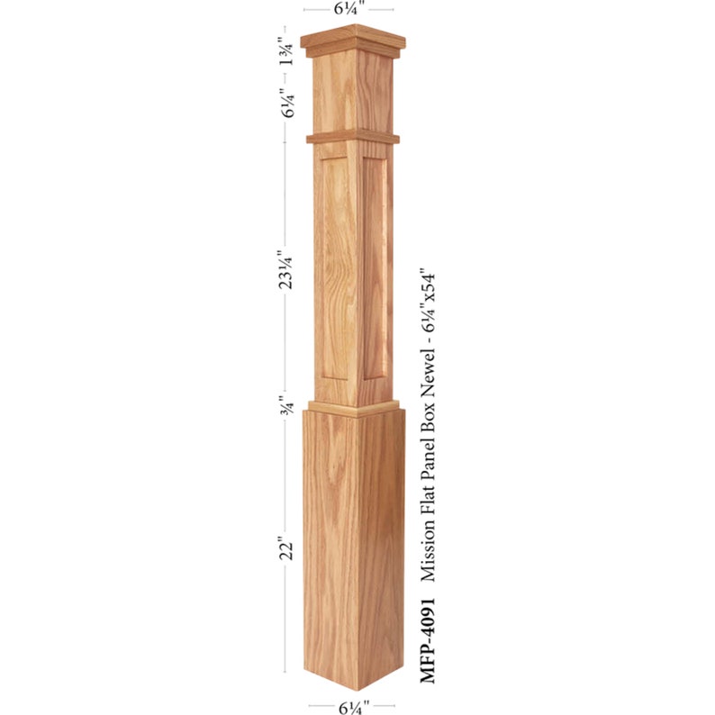 Box Newel Post Red Oak/Poplar Modern Farmhouse style Stair and Railing Post 6.25 Mission Paneled Post 3.5 or 4.75 Free shipping Paneled 6.25"