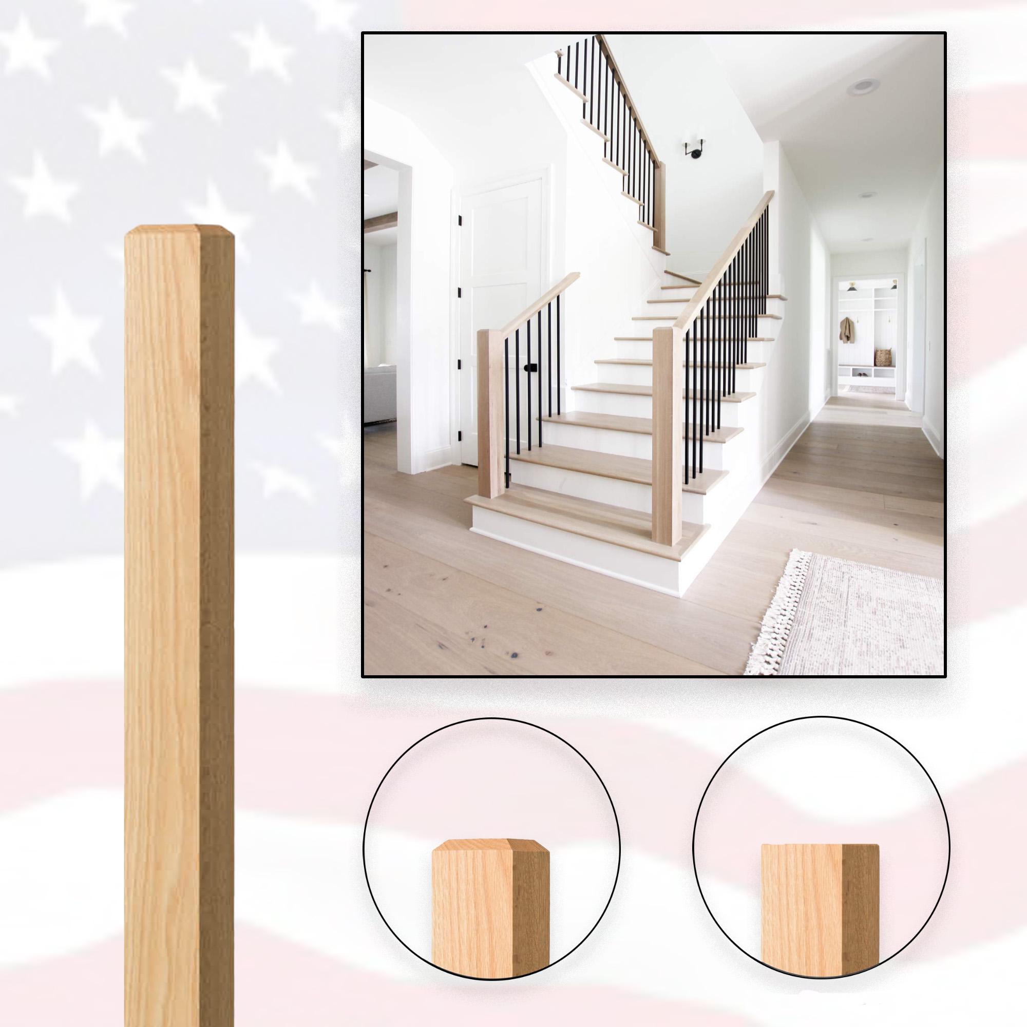 Wood Box Newel - 56" Tall - Flat Panel Design - Staircase Post (Red Oak