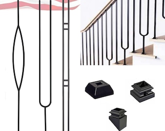 Black Metal Stair Balusters (set of 10)-Modern-1/2" Spindles-Satin Black Hollow Core- Wrought Iron Handrail Balusters-Stair Railing Baluster