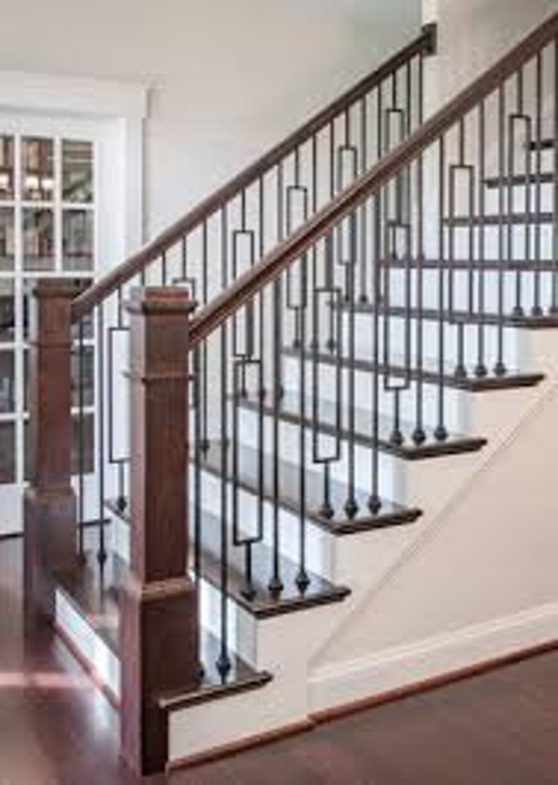 Contemporary Iron Balusters Modern Satin Black Rectangles set Etsy Canada