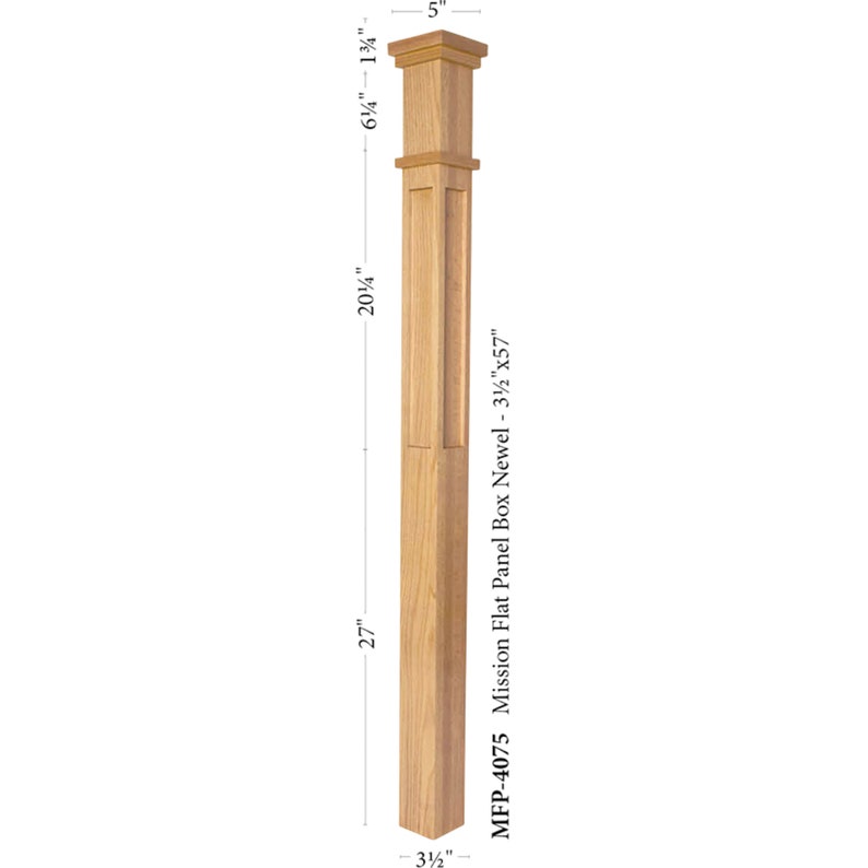 Box Newel Post Red Oak/Poplar Modern Farmhouse style Stair and Railing Post 6.25 Mission Paneled Post 3.5 or 4.75 Free shipping Paneled 3.5"