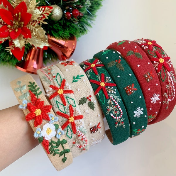 Christmas 2023 Embroidered Headband. Personalized Embroidered Hairband. Christmas linen hair. Snow Hairband. Women headband. Christmas Gift