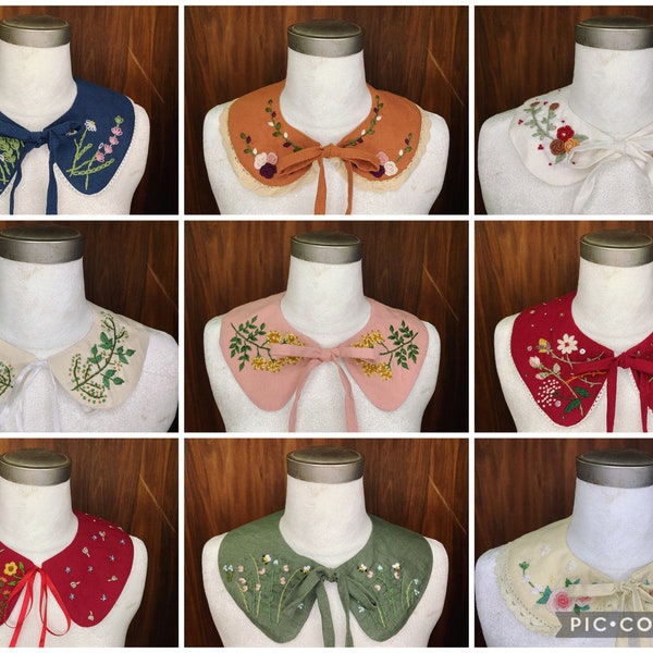 Embroidery Removable Collar, Peter Pan Collar, Floral Collar, detachable collar for women, cotton collar large, Bib collar, vintage Collar