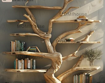 Personalization made from natural wood decorative plants floating wall mounted solid wood bookshelf .