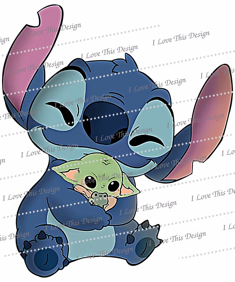 Lindo Stitch Abrazo Bebe Yoda Vintage Retro Png Archivo De Etsy