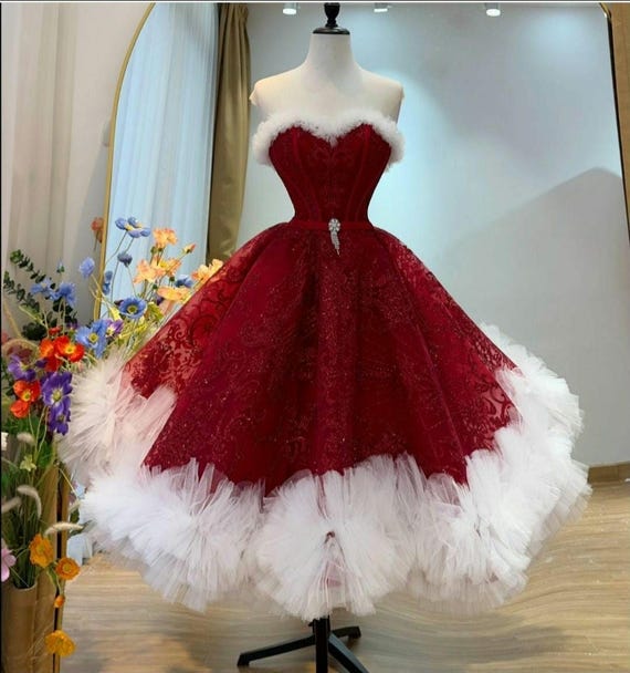 fitted lace wedding dress Glitter Burgundy Christmas Dress