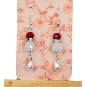 Red and White w/ Pearl Earrings