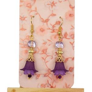 Purple and Gold Acrylic Lily Earrings
