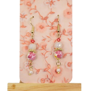 Pink Porcelain and Gold Earrings