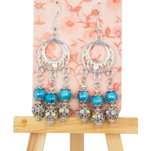 Blue and Silver AB Sphere Dangle Earrings