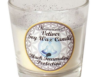 Vela votiva de soja con turmalina negra protectora