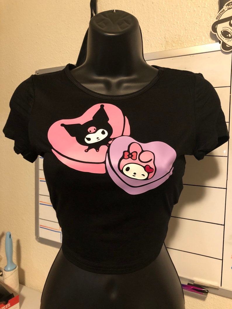 My melody and kuromi Valentines Day hearts crop top shirt | Etsy