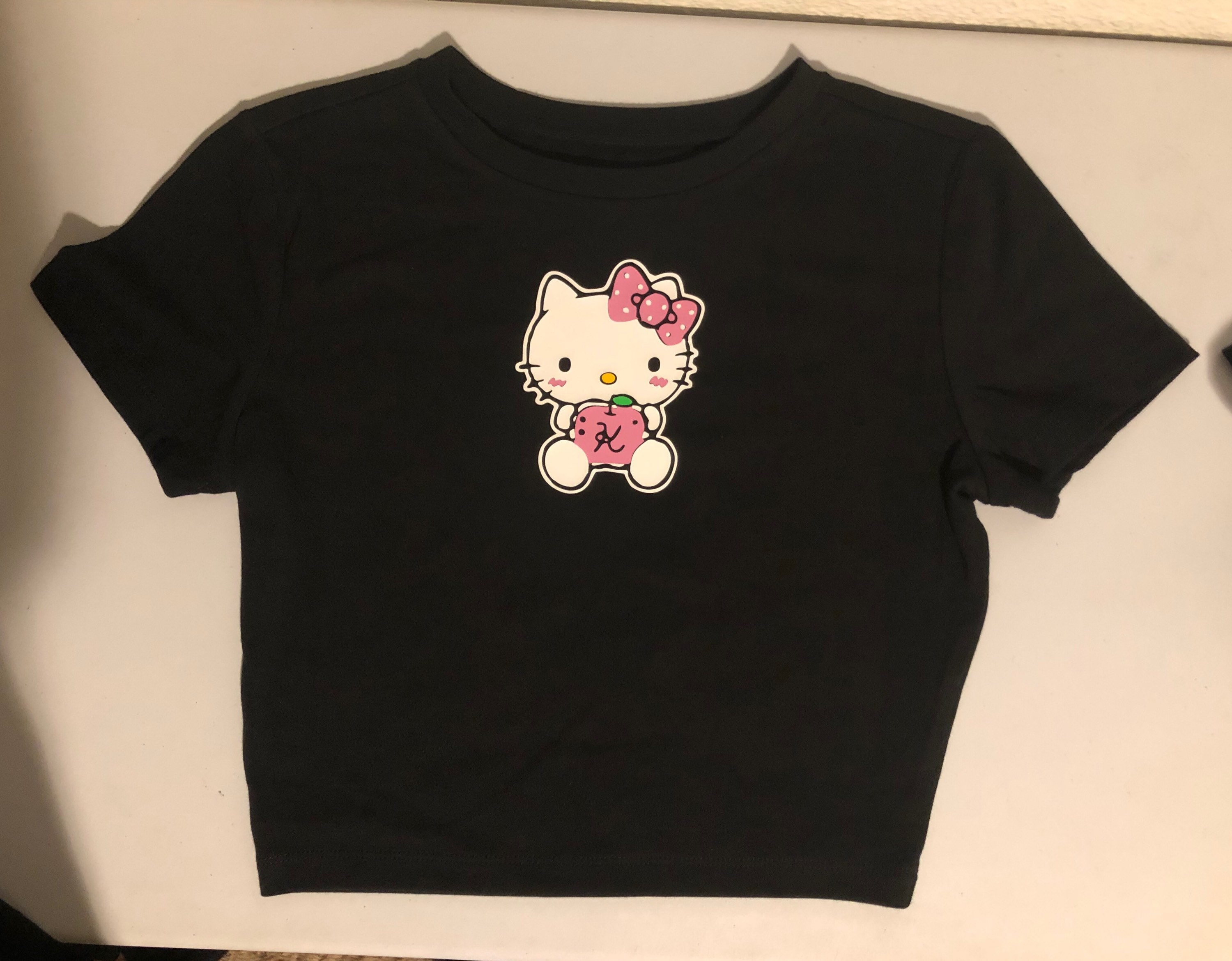 Hello kitty holding a apple crop top shirt kawaii lolita | Etsy