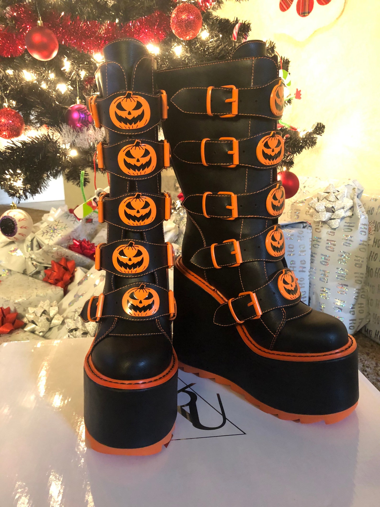 YRU Pumpkin Jack O Lantern Platform Boots Halloween Goth - Etsy