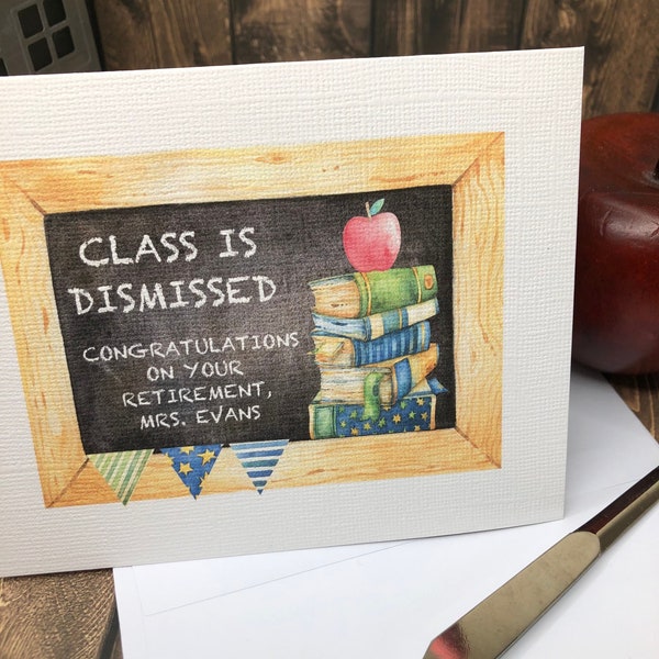 Handmade Retirement Greeting Card, Can be PERSONALIZED, Teacher Retirement, Classroom, Chalkboard Card for Teacher, Retiring Teacher