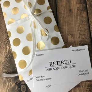 Handmade 10-pack Retirement Business Cards, Congrats on retiring, Funny Retirement business card, gag gift for retiree, funny business card