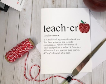 Handmade Teacher Greeting Card, Thank you teacher card, Teacher Thank you, End of School year card, Apple for teacher, Teacher definition