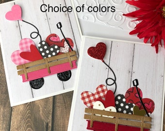 Handmade Valentine Card, Valentine Wagon, Valentine Hearts, Loads of Love, Valentine for Anyone, Valentine for Grandkids, Red or Pink  Wagon