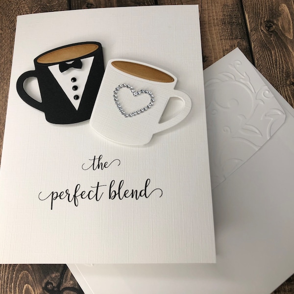 Handmade Wedding Card, Bride & Groom, Coffee theme, Mr. and Mrs., coffee lovers, perfect blend, perfect couple, unique wedding