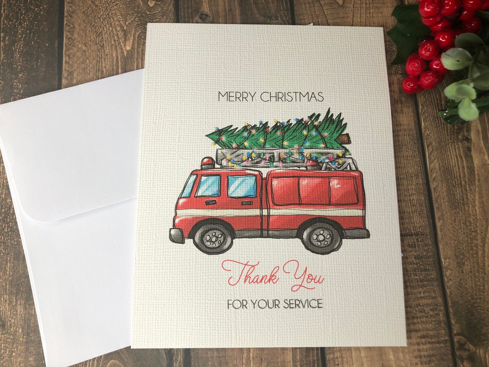 Firefighter Christmas Card Can Be PERSONALIZED Fireman Thank Etsy